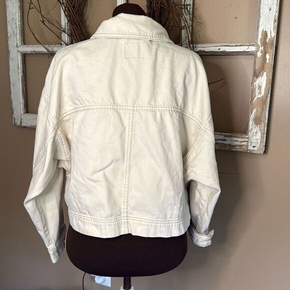 Abercrombie and Fitch utility trucker jacket womens size XL cream color distress - Picture 4 of 8